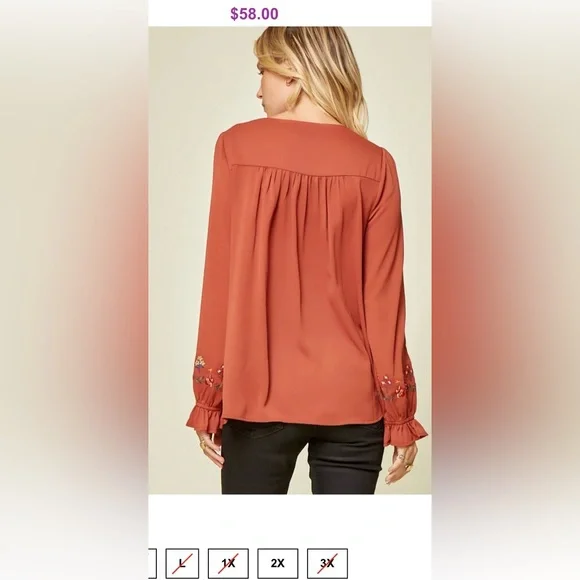 Savanna Jane Women’s Terracotta Embroidered Babydoll Rust Blouse S - Picture 5 of 10